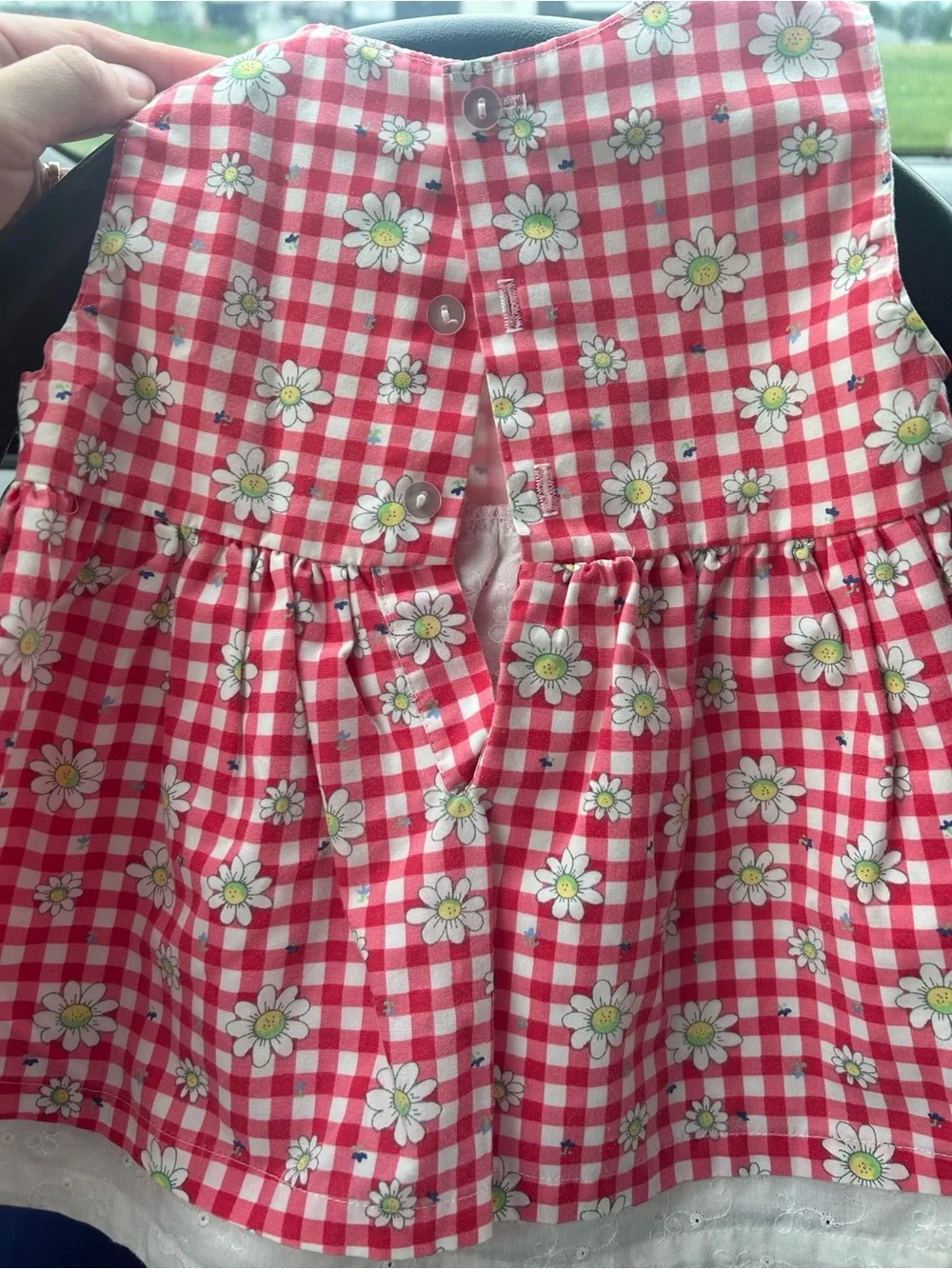 okie dokie Pink Gingham Daisy Print Dress with Bows